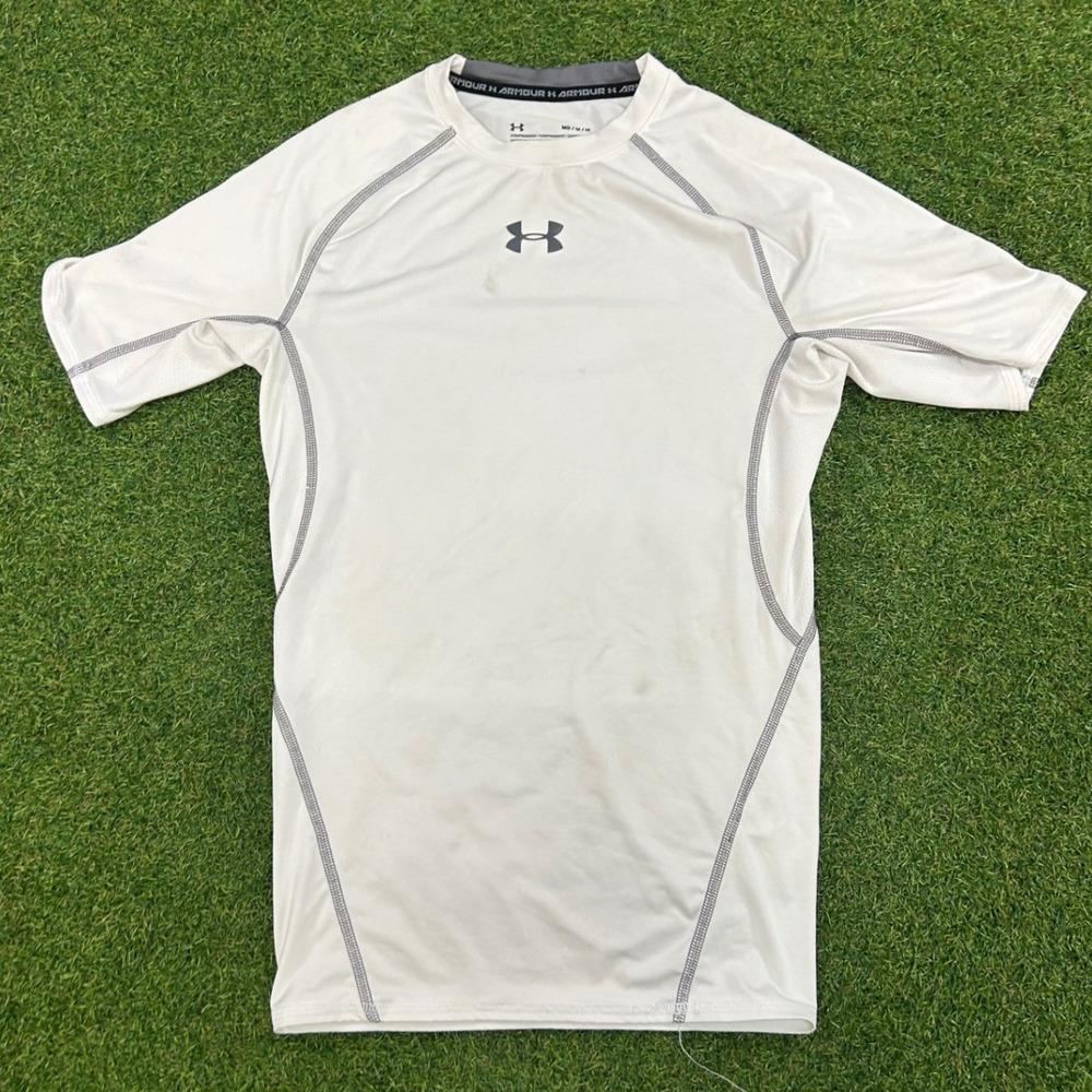 Under Armour Mens HeatGear Compression Shirt White Short Sleeve Medium Athletic